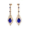 100% Lab Grown Blue Sapphire Luxury Handmade Solid Gold Drop Earrings with Real Diamonds Cute Style Party Gift Jewelry