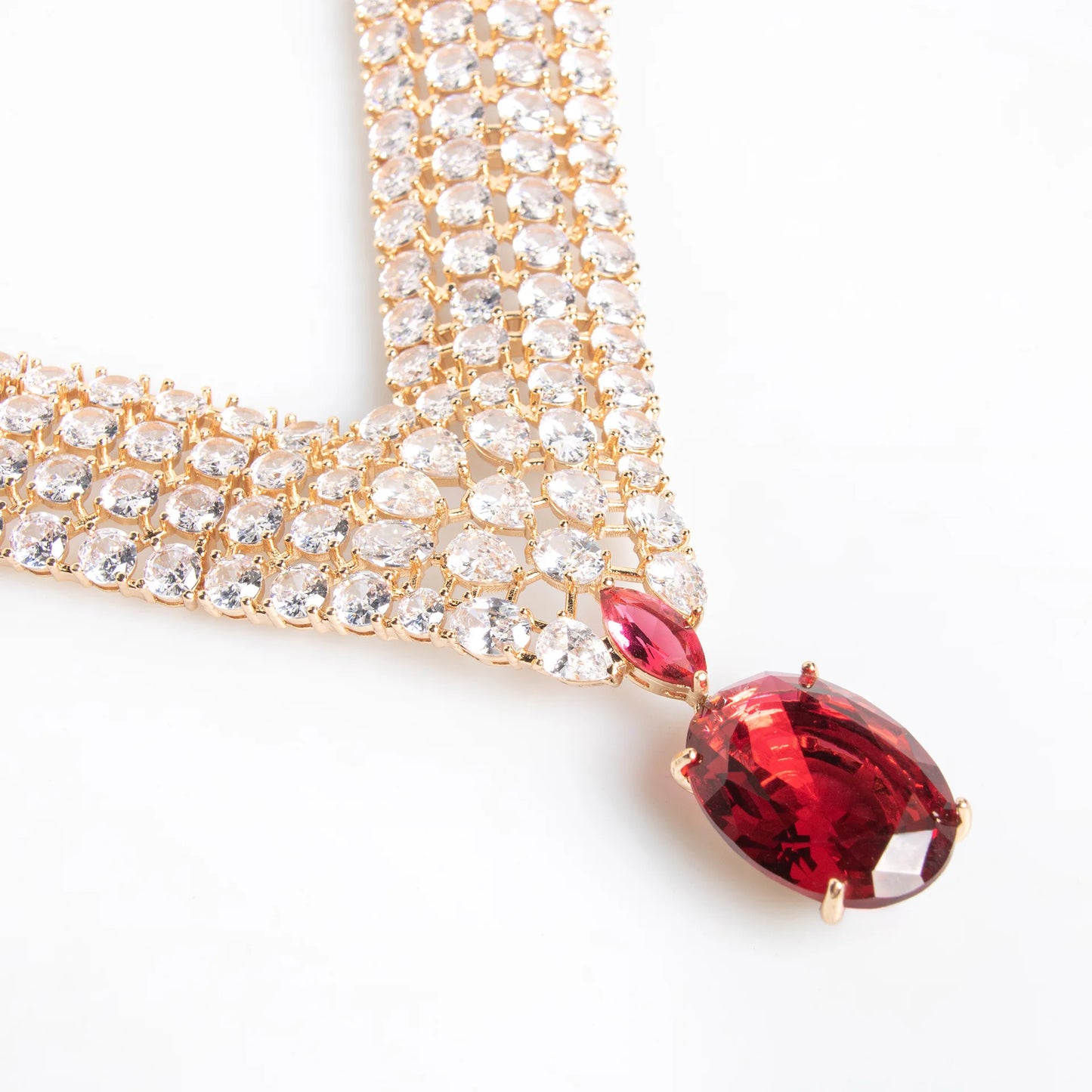 Luxury Full Micro Pavé Zirconia Flower Choker Bridal Jewellery Set — Gold & Rhodium Plated