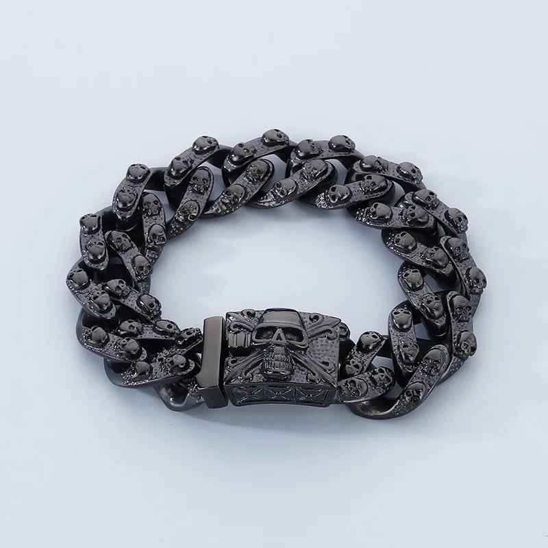 KALEN Punk Style Fine Jewelry Fashion Bracelets Stainless Steel Skull Links Bracelet for Men