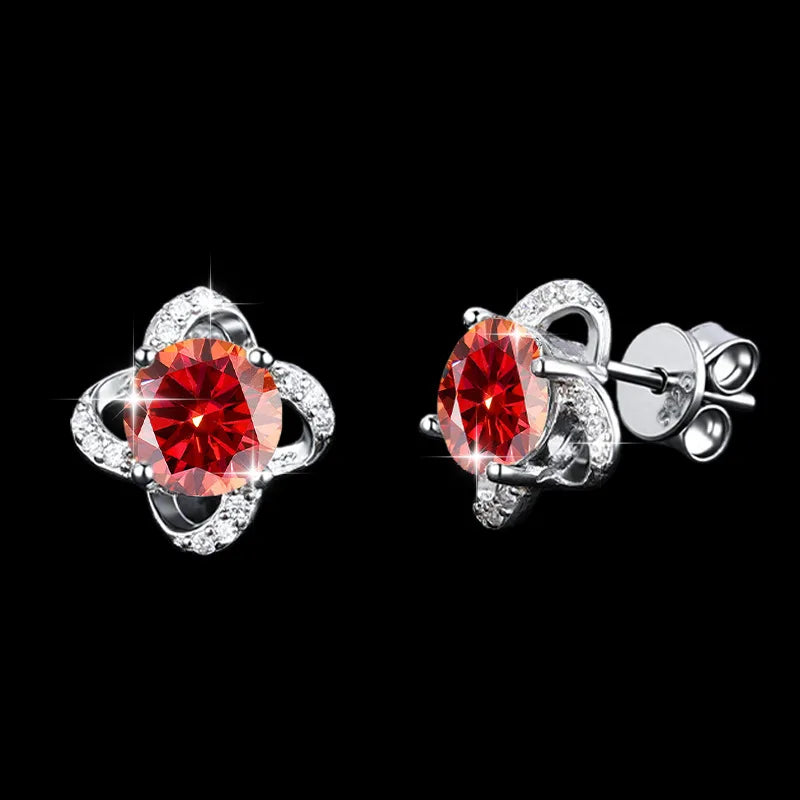 REDheart Trendy S925 Silver Four-leaf Clover Inlaid 1CT Moissanite Pendant Necklace and Earrings for Women Jewelry Set
