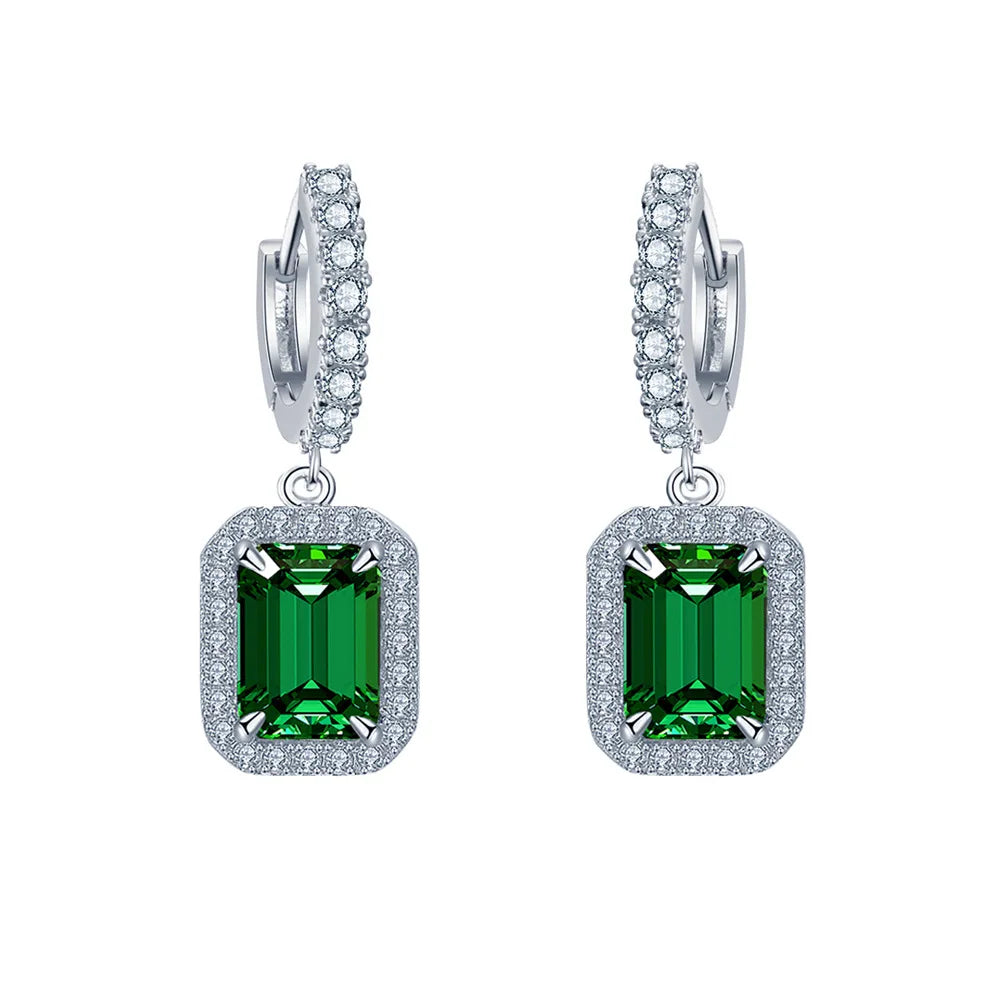 SILVERELLI High Carbon Diamond Drop Earrings | 925 Sterling Silver | Mint Green & Emerald