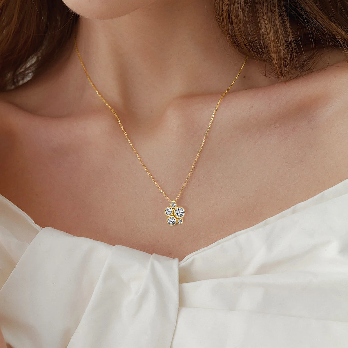 Gioiellieri Fine Jewelry Woman Birthday Engagement Gift 14K Gold Hollow Moissanite Irregular Personalized Flower Pendant