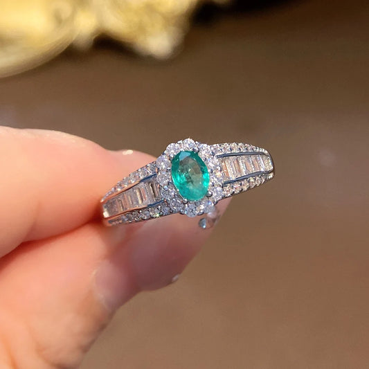 Gioiellieri Natural Green Emerald Ring with 925 Sterling Silver for Women May Birthstone Fine Jewelry Vintage Style Wedding Engagement Party