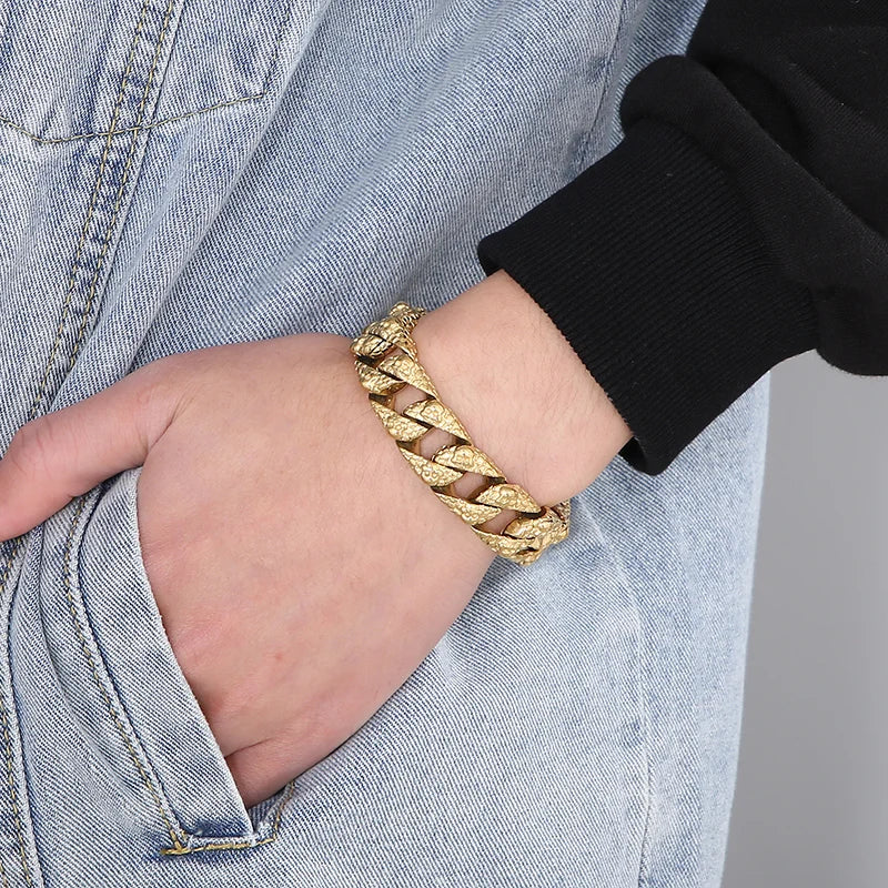 KALEN 18 Karat Vergoldet Kubanische Chain Panzerkette Edelstahl Herren Armband Edelstahl