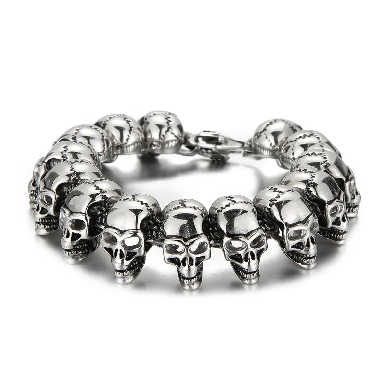 REBEL European American Hip Hop Skeleton Men's Stainless Steel Skeleton Chain Ghost Head Necklace Creative Personality Bracelet
