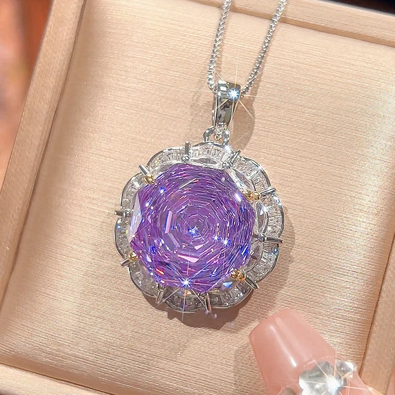 Gemfiori Light Luxury Jewelry Rose Violet Zircon Luxury Three Piece Set Wedding Party Fashion Matching