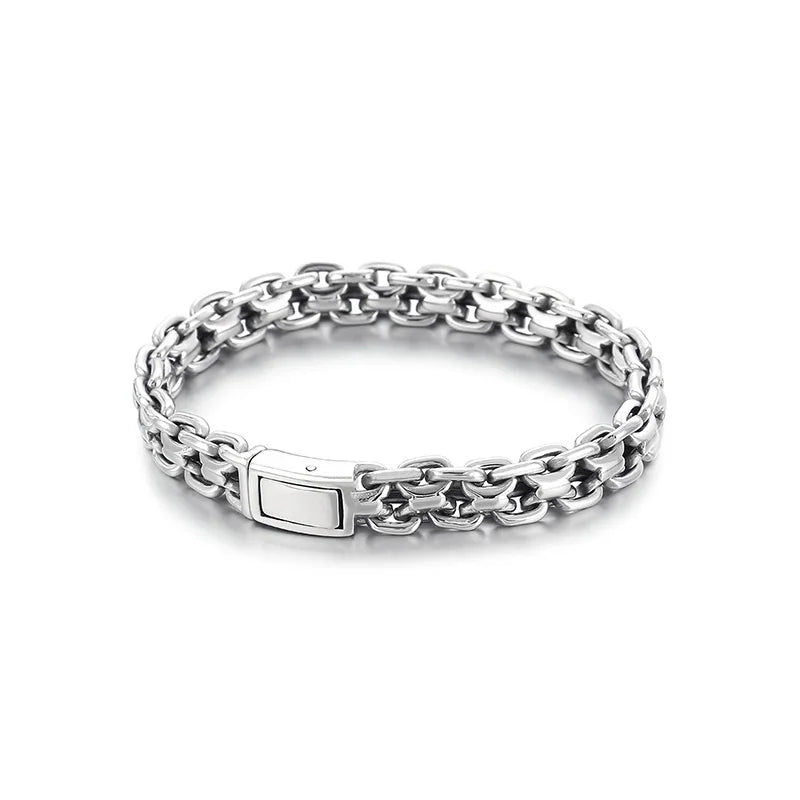 KALEN 220mm Men Casual Stainless Steel Double Chain Links Bracelet