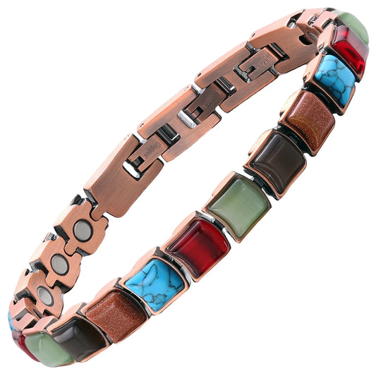 Adjustable Turquoise Gemstone Magnetic Waterproof Bracelet Women Cute Trendy Daily Wear Accessory Wholesale Copper Bracelet