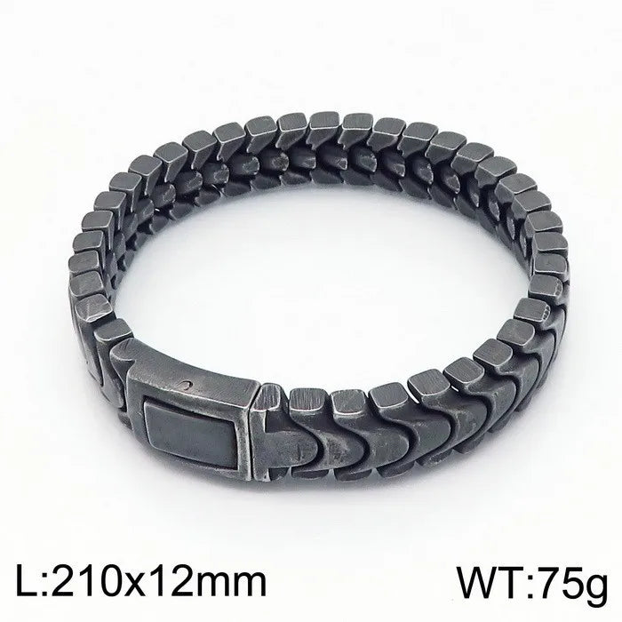 REBEL Fashion Hip Hop Style Jewelry Stainless Steel Geometric Pattern Chain Bracelet for Men