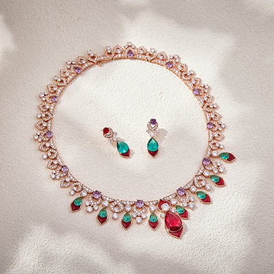 2025 New Women's High End Jewelry Brass Necklace Earrings Red Agate High Quality Zircon Luxury Wedding Gift