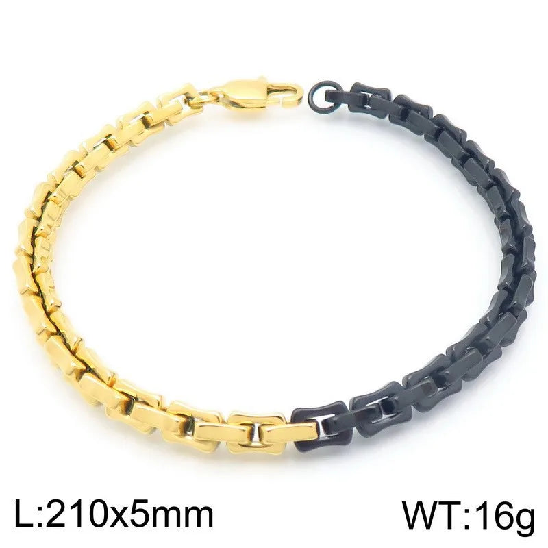 Kalen Fashion Personality Stainless Steel Necklace for Men Women Black Gold Plated Chain Bracelet Jewelry Set