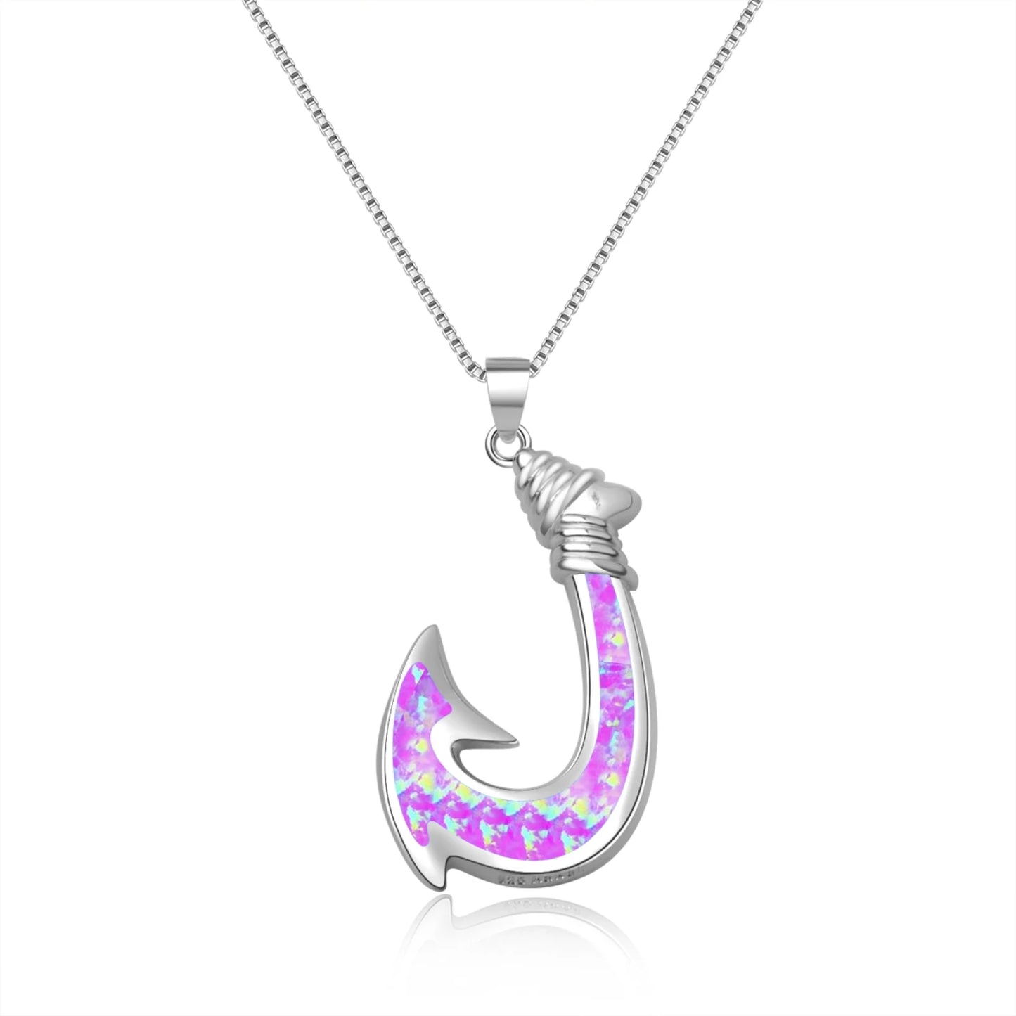 Fishing Hook Pendant Necklace Aobao Opal Inlaid Rope Detail Fashion Jewelry