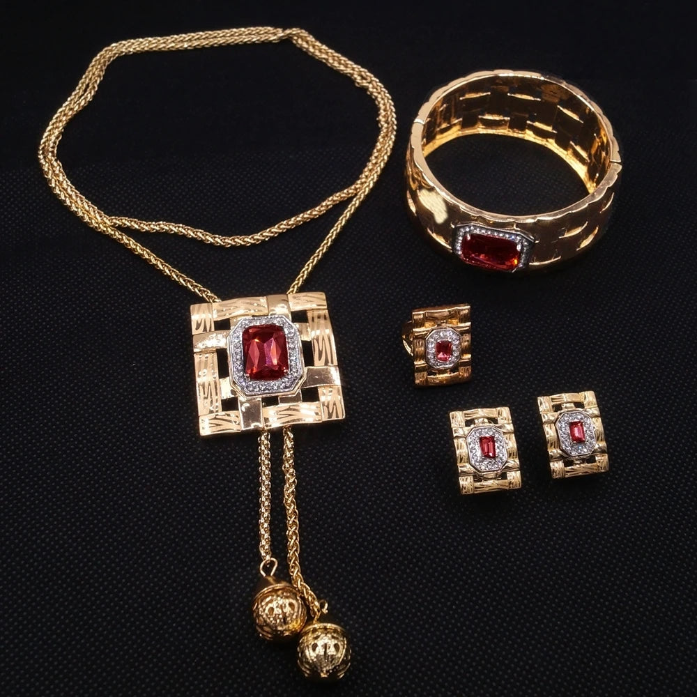 Zhuerrui Italian Gold Crystal Chameleon Jewelry Set Luxury Pendant Necklace Jewelry Set Bridal Wedding Jewellery HN21070314