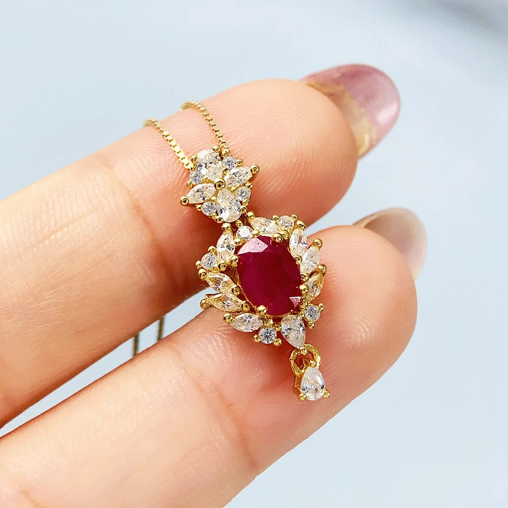 Gioiellieri 925 Silver Ruby Pendant with Natural Red Gemstone for Women July Birthstone Fine Jewelry Wedding Engagement Fashion Jewelry Gift