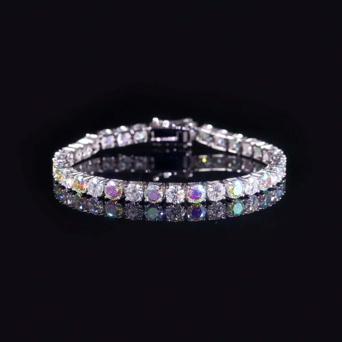Gemfiori Abiding Colored Moissanite 3mm 4mm 5mm 925 Sterling Silver Tennis Bracelet 4MM 7IN Moissanite Tennis Bracelet in Stock