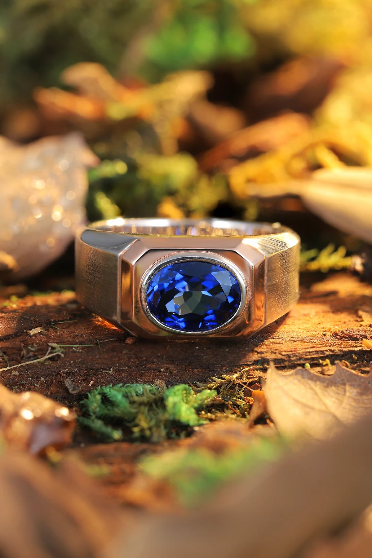 Gemfiori Silver Natural Stone Eternity Lab Grown Diamond Rings for Men Gemstone Custom S925 Sterling Silver Cultivate Sapphire Gem Ring
