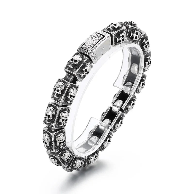 KALEN Men Retro Punk Fine Jewelry Fashion Bracelets Stainless Steel Square Skull Charm Links Bracelet Bangle