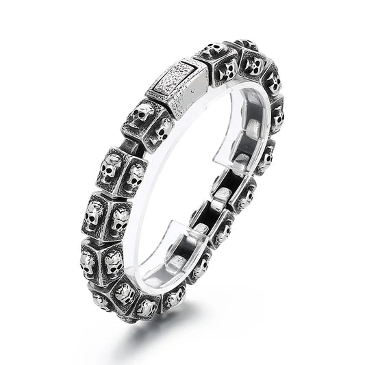 KALEN Men Retro Punk Fine Jewelry Fashion Bracelets Stainless Steel Square Skull Charm Links Bracelet Bangle