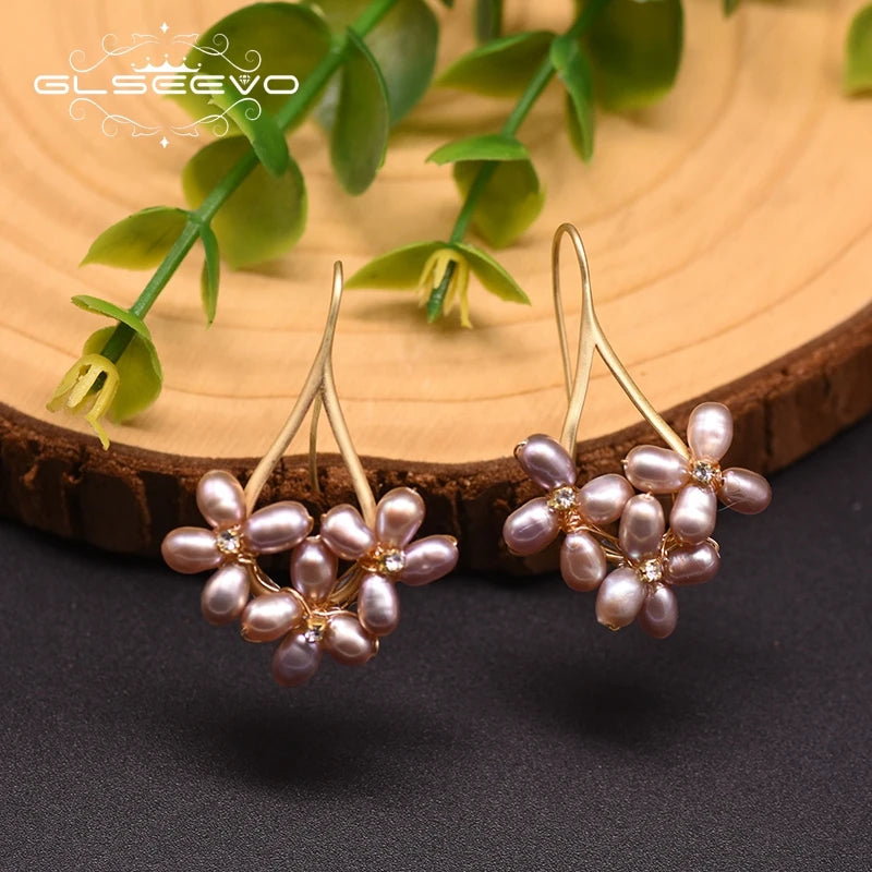 Nautral Fresh Water Purple Pearl Flower Earrings for Women Engagement Fine Jewelry Pendientes   Earrings Bulk
