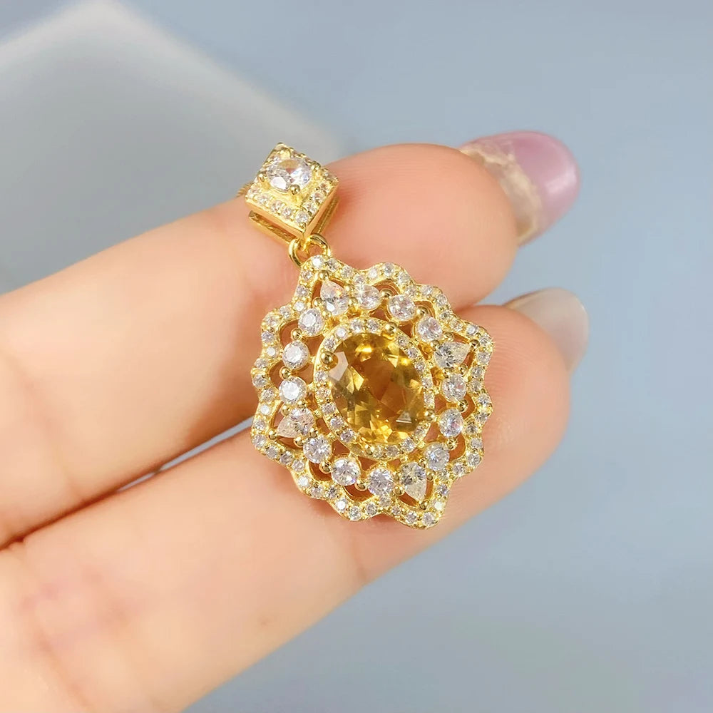 Gioiellieri Natural Citrine Pendant S925 Sterling Silver for Her Elegant Fine Jewelry with Real Yellow Stones for Anniversary Party Gift