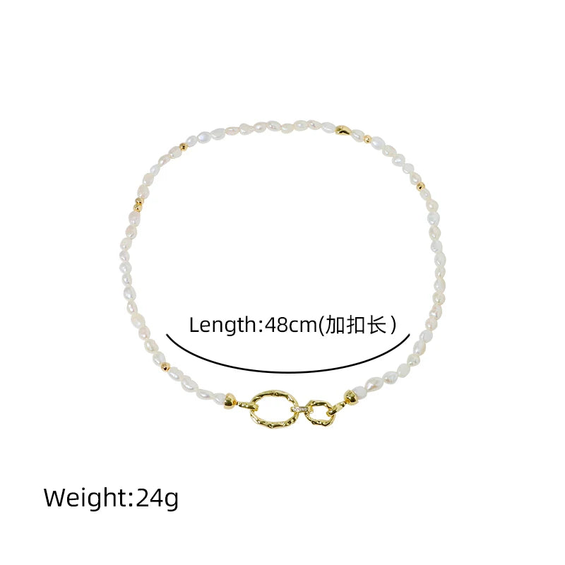 Natural Freshwater Pearl Gold Ring Buckle Necklace Korean Women's Luxury Jewelry Fashion Women's and Girls' Gifts GN0649