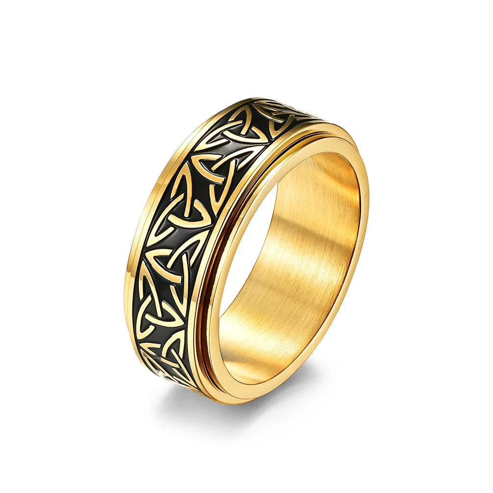 REBEL OAHLAN Fashion Jewelry 8mm Viking Triangle Knot Rotatable Stainless Steel Rings for Men Women Anniversary Party Gifts