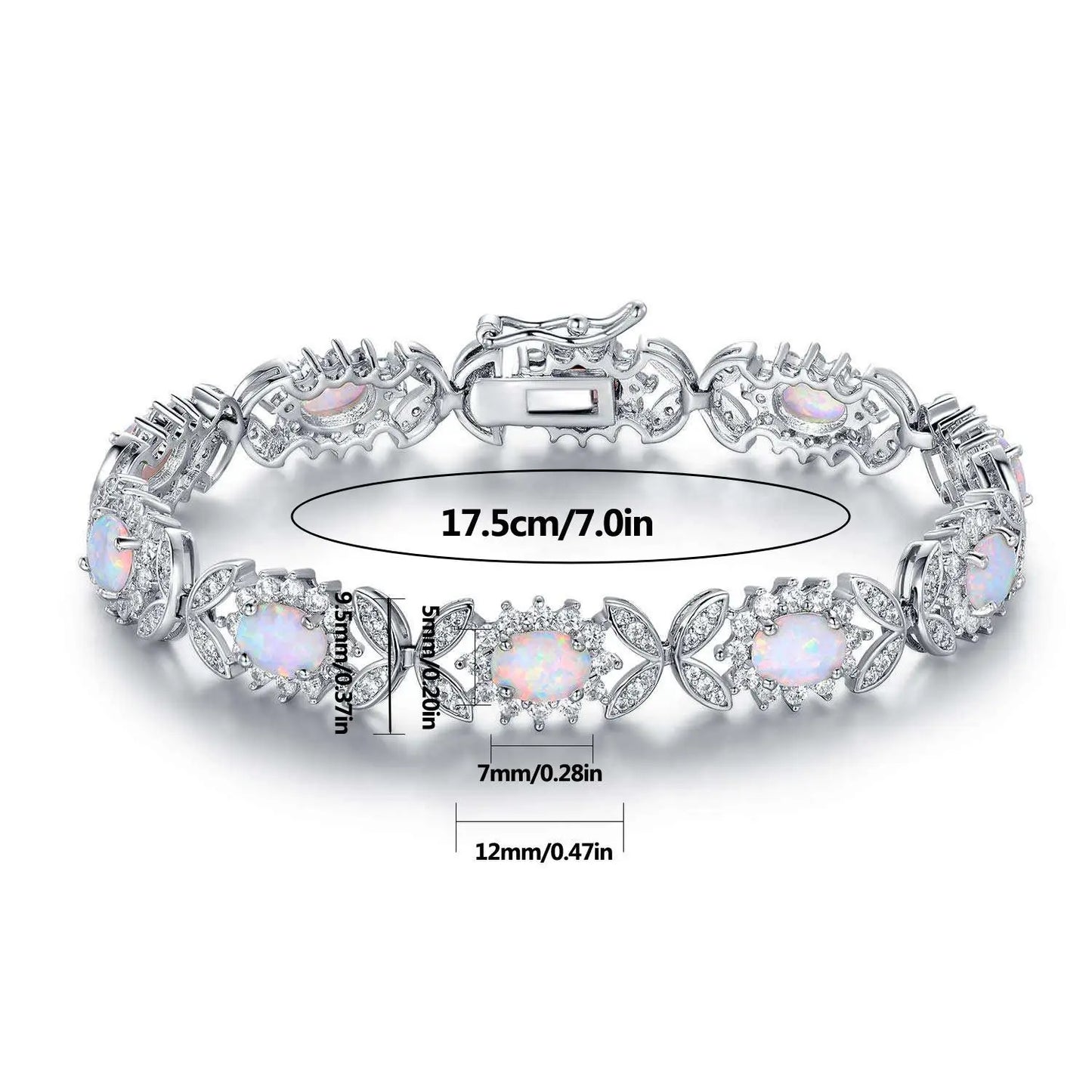 Trendy Brass Beaded Oval-Shaped Flower Pattern Bracelets Opal Inlays-Bohemia Style Women's Jewelry Gold/Silver Plated