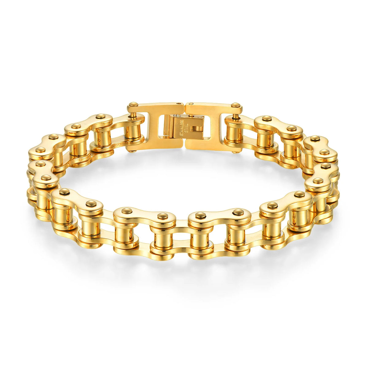 REBEL Hiphop Biker Chain Bracelet Jewelry Sturdy Two Tone Polished Hand Bracelet for Teen Boys Stainless Steel Men Bracelets