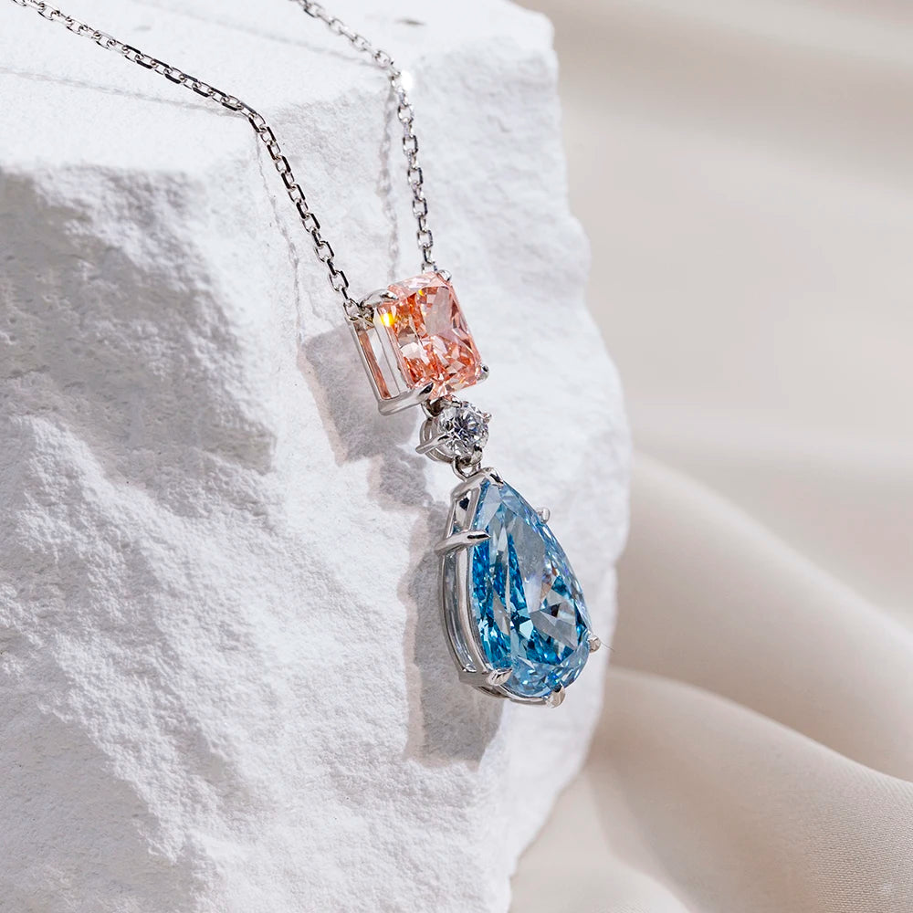 Gemfiori Fashion Necklace Jewelry MSN-861 18k Pendant Necklace Radiant Pear Cut Color Lab Grown Diamond Necklace