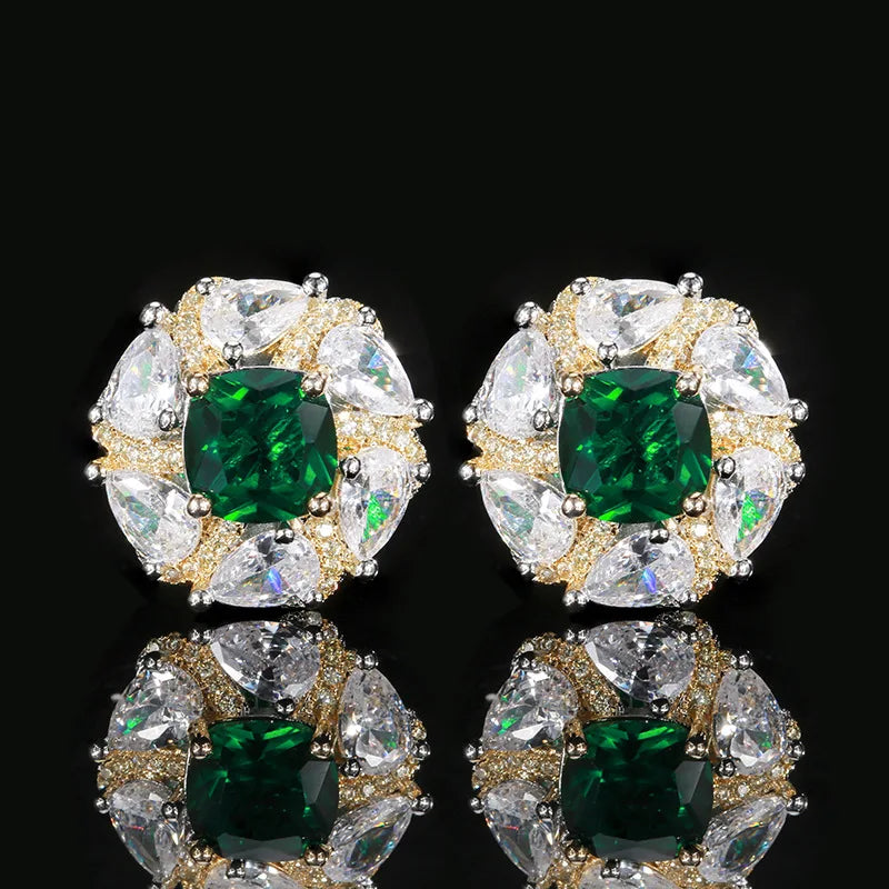 Gemfiori Vintage Fashion Emerald Pendant Earrings Necklace Earrings Ring Set Luxury Women's Ring Crystal Zircon Aesthetic Gift