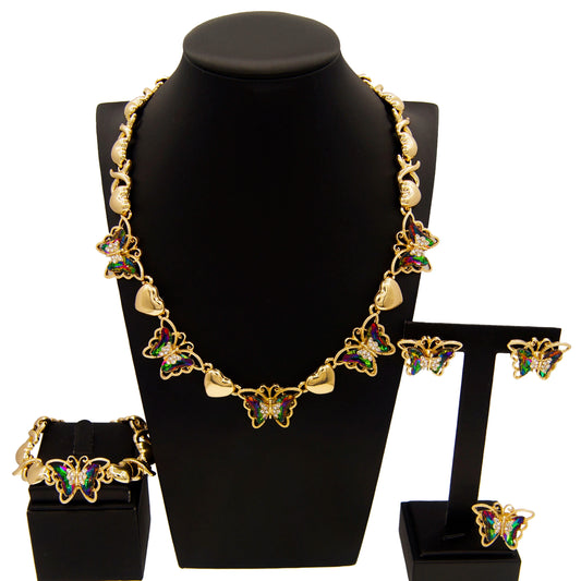 Zhuerrui Hot Sale Butterfly Xoxo Necklace Set Rhinestones Exquisite 4Piece Set Gold Filled Women Bridal Jewelry Set X0194