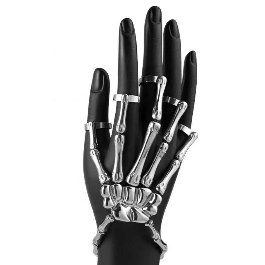 Metal Skull Bracelets Jewelry Gothic Style Stainless Steel Adjustable Fingers Hand Bone Bracelets Punk for Women