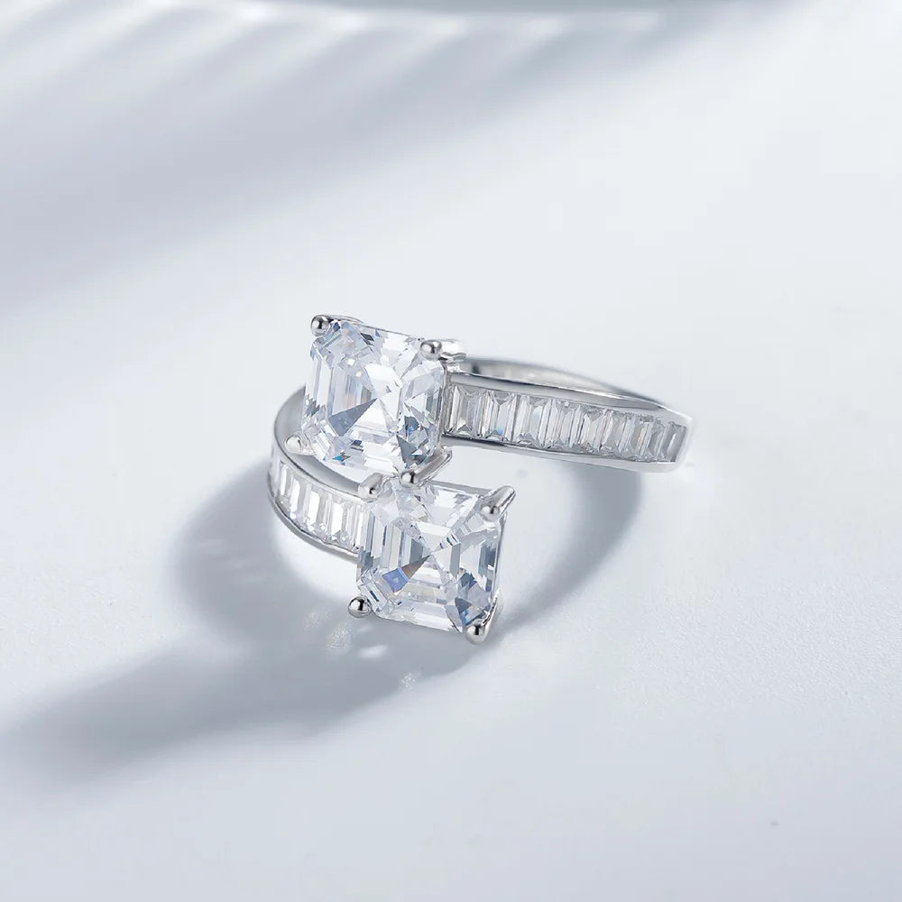 SILVERELLI Pagoda High Carbon Diamond Ring | 925 Sterling Silver | Platinum Plated