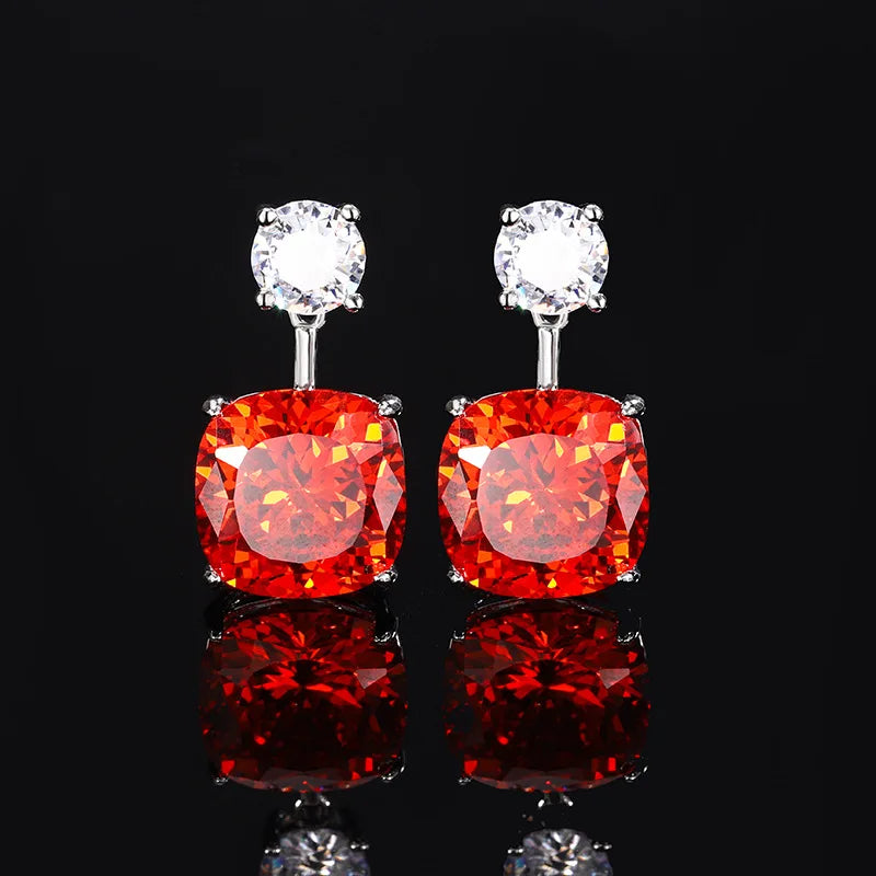 Gemfiori European and American Light Luxury Inlaid square Red Zircon Sugar Pendant Ring Earring Set Bride Wedding Accessories