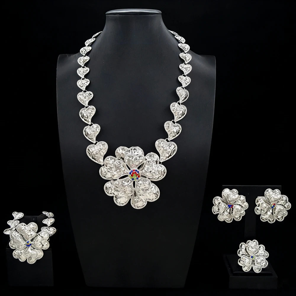 Italian Jewelry Set Alloy Brazilian Jewelry Sets Wedding Party Pendant Spiral Necklace Bracelet Ring Earrings Jewelry Set I0104