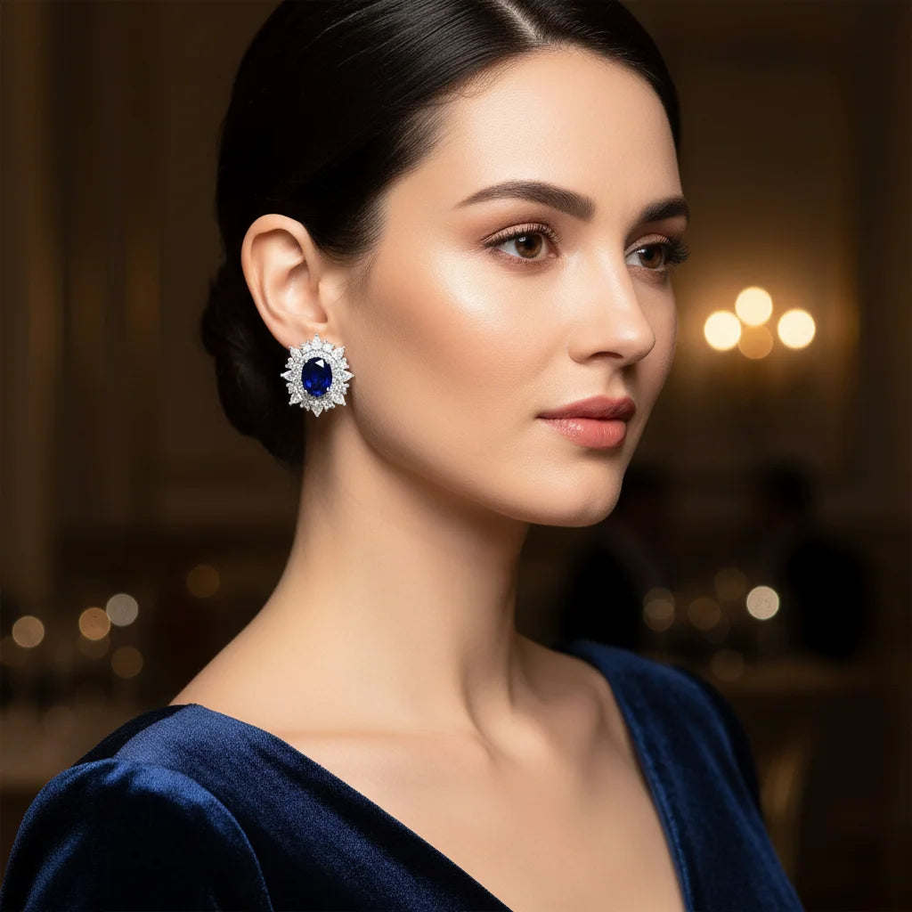 Gemfiori 925 Silver 2.2ct Lab Sapphire Stud Earrings Set for Women Wedding Party Engagement