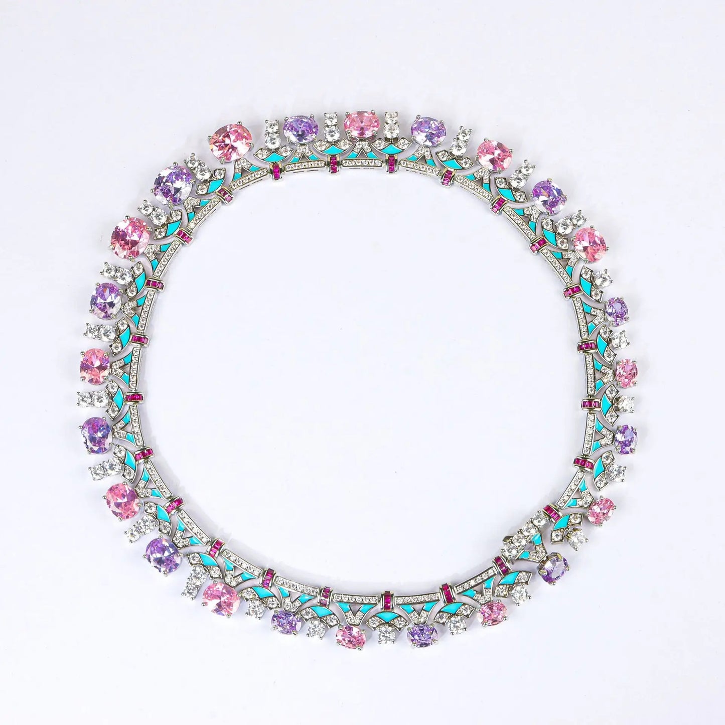 Luxury Flower Zirconia Choker Necklace & Earrings Set — Purple & Yellow