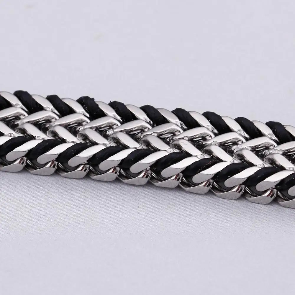KALEN Stainless Steel Fashion Double Layer 11mm Width Mesh Link Chain Wrist Bracelets for Men