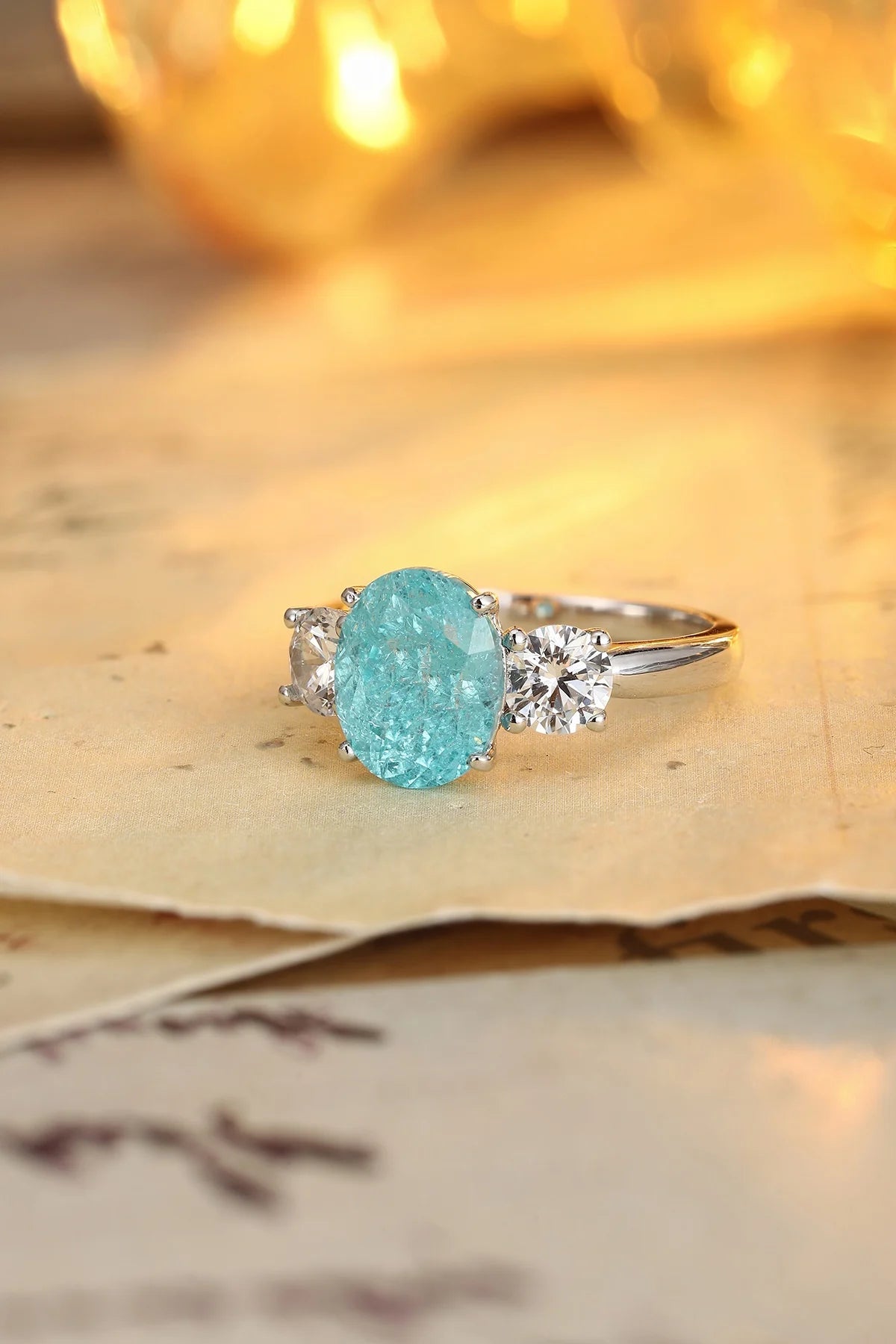 Gemfiori Anster 925silver Lab Grown Paraiba and Moissanite Ring for Women Customized Service Rings Acceptable