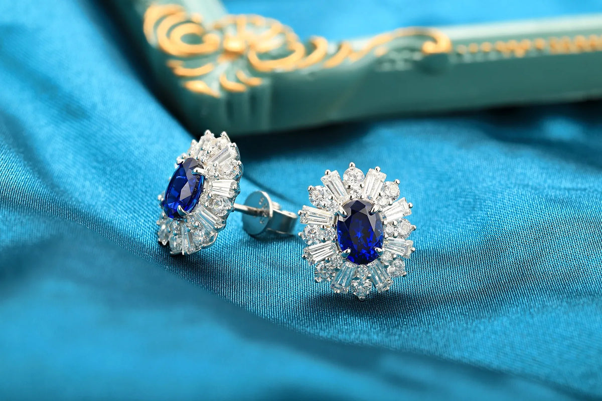 Gemfiori Anster High Quality S925 Lab Grown Sapphire Earring Stud Dainty Gemstone Stud Earrings for Women Daily Wear Gift