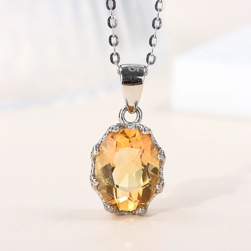 Gioiellieri High Quality Sterling 925 Silver Rhodium Plated Glamour Crystal Claw Setting Inlaid Natural Citrine Simple Design Women's CMA