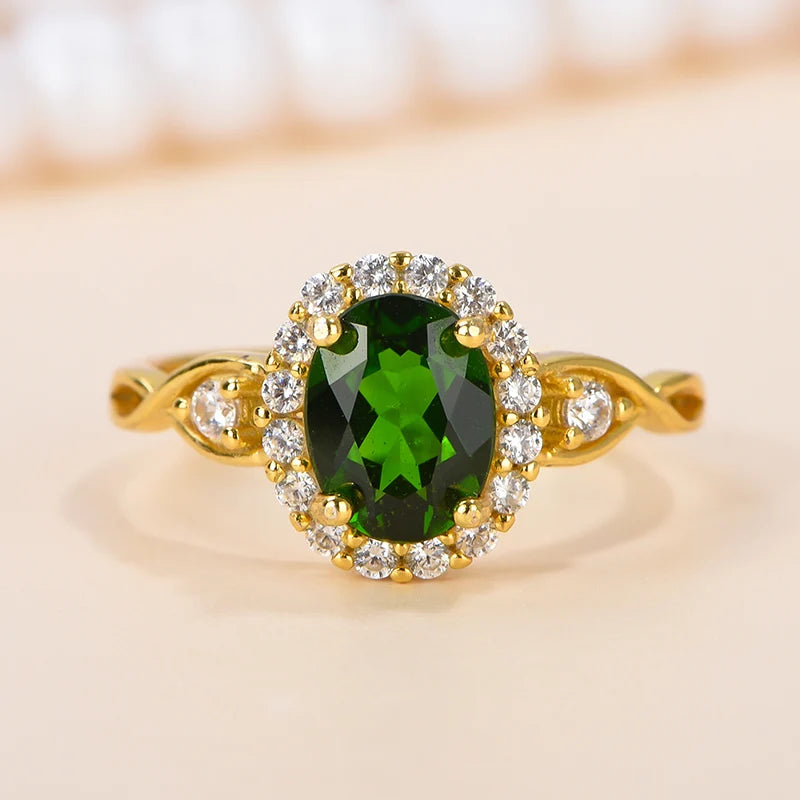 Gioiellieri High-End Elegant 925 Silver Open Ring Women Classic Style Oval Cut Natural Stone Rhodium Plated Prong Setting Gemstone Luxury