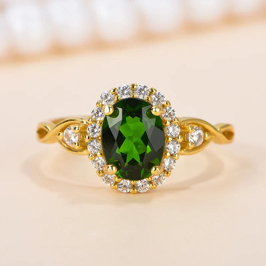 Gioiellieri High-End Elegant 925 Silver Open Ring Women Classic Style Oval Cut Natural Stone Rhodium Plated Prong Setting Gemstone Luxury