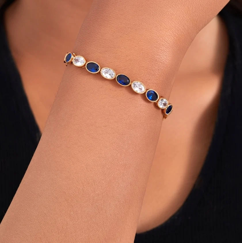Romantic 14K Gold Plated Women's Tennis Bracelet Elegant Oval Shaped Zirconia Copper Chains Fashion Bracelets Bangles Jewelry