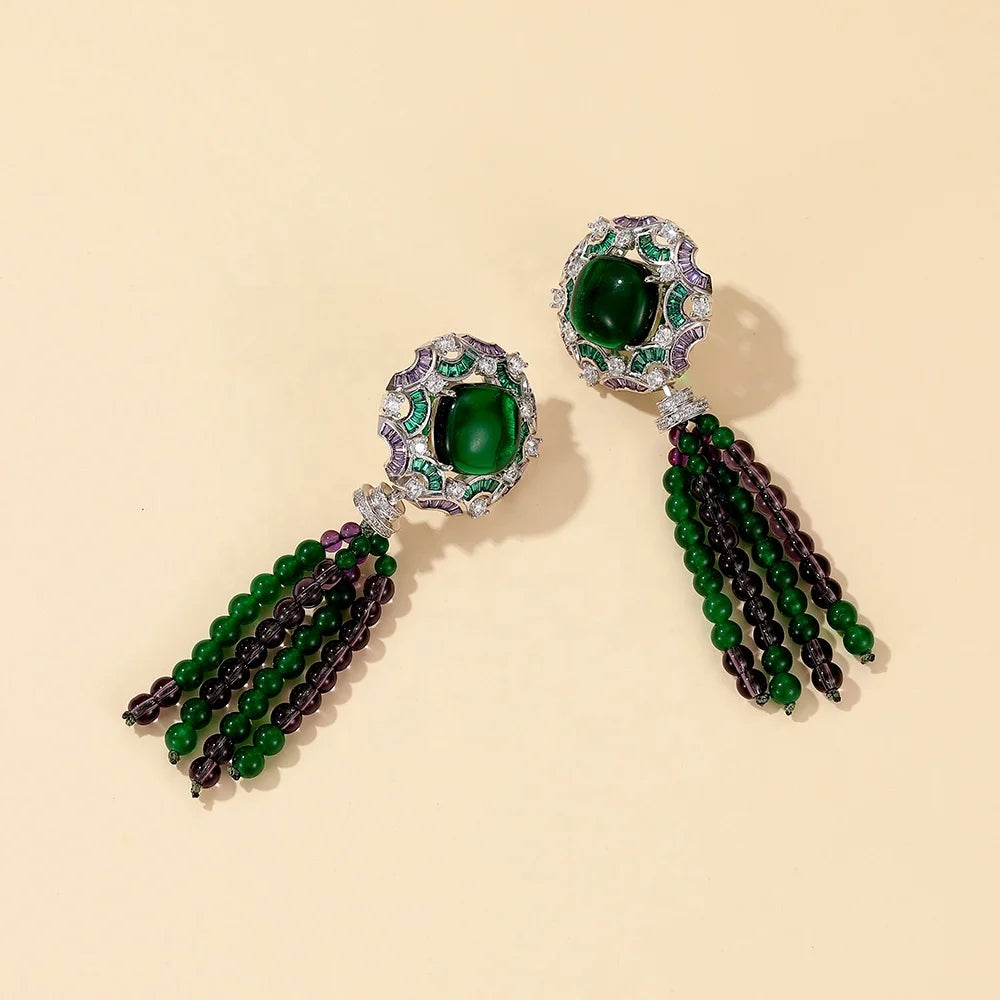 Gemfiori Tassel Design Nigerian Wedding Jewelry Sets Extra Large Jewelry Sets Necklace Earring Set for Temperamental Ladies