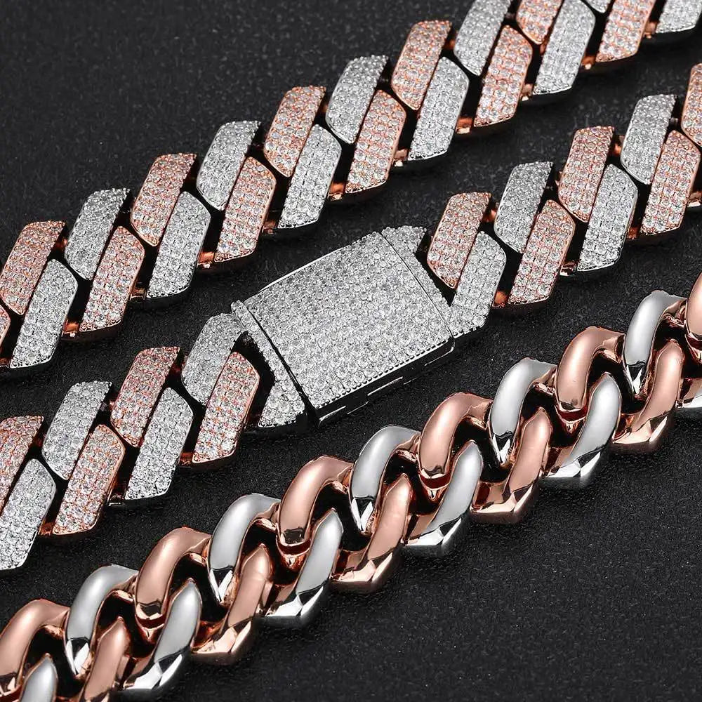 Fashion Jewelry Two-tone 22MM Heavy Chain Rose Gold Silver Color Bracelet Necklace for Man Hip Hop Jewelry Set