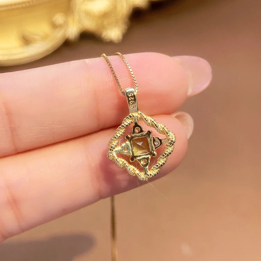 Gioiellieri Fashion Natural Peridot Necklace S925 Sterling Silver Inlay Simple Style Women Pendant Jewelry Anniversary Gift