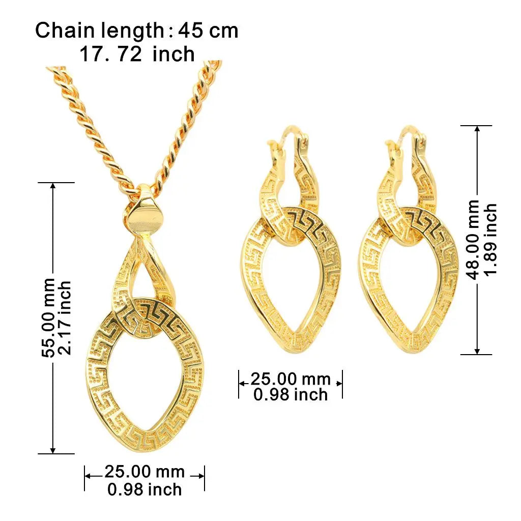 XOTICA Luxury Gold-Toned Arabesque Teardrop Jewelry Set Opulent Middle Eastern Style Wedding Party Necklace Pendant Earrings