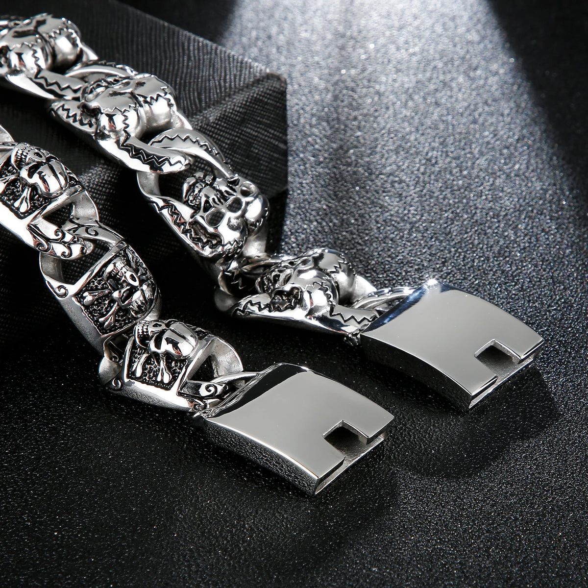 VIKING Mens Punk Skeleton Chunky Cuban Chain Link Bracelet – Silver Stainless Steel
