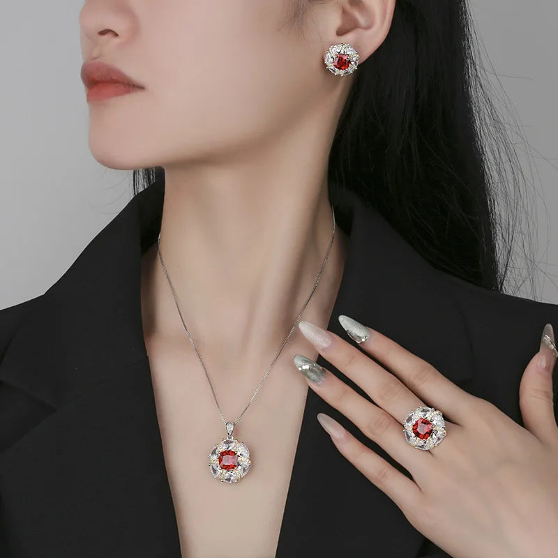 Gemfiori Women's Luxury Necklaces Rings Earrings Sparkling Cubic Zircon Gorgeous Women's Anniversary Fashion Jewelry Gifts